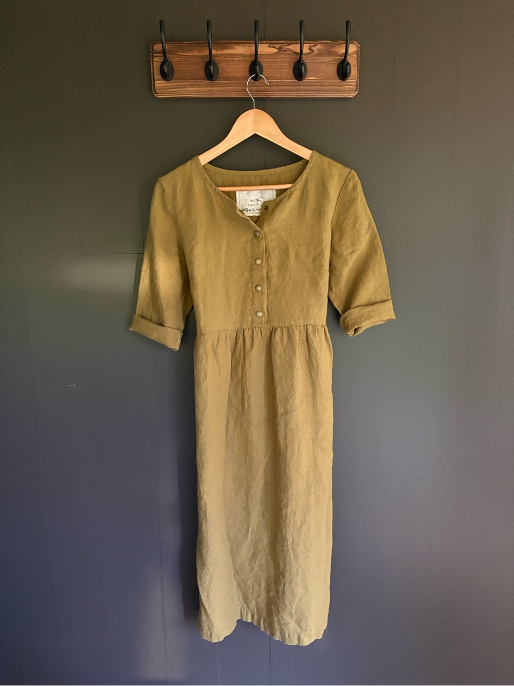 Not Perfect Linen - VALLEY Dress - Olive Midi Dress - Size S/M